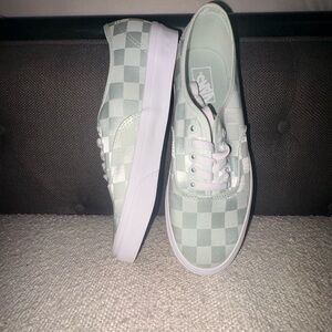 Vans Satin Checkerboard Low Top Sneakers - Mint Green & White